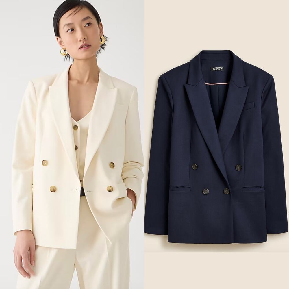 J.Crew Relaxed Double Breasted Blazer Jacket City Twill Viscose Navy US 2 NWT